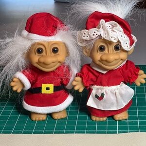 Vintage Russ Red and White Christmas Troll Dolls